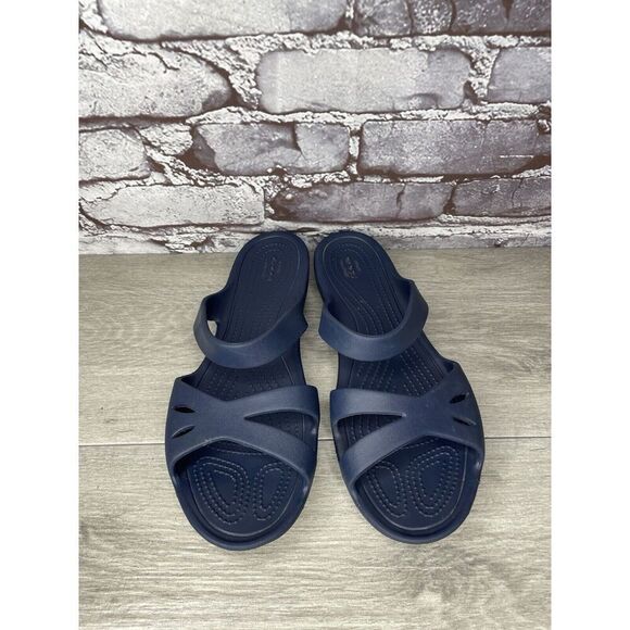 Crocs KELLI Iconic Comfort Navy Blue Slip On Slides Sandals Women Sz 10M US/41EU - Picture 16 of 16
